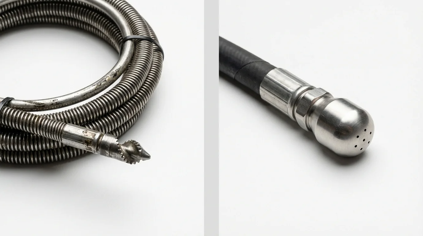 Drain snake cable and hydro jetting nozzle used for drain cleaning in Etowah, TN