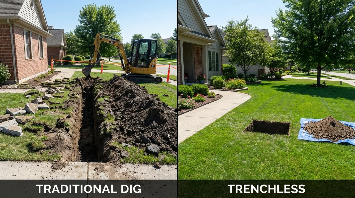 Trenchless sewer repair with minimal yard damage versus traditional excavation in Etowah, TN